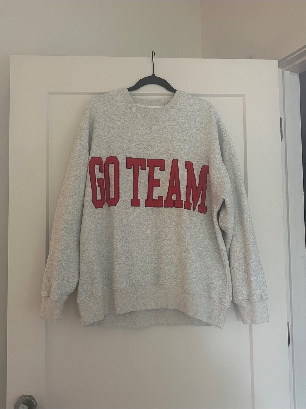 Abercrombie & Fitch Light Gray Crewneck Sweatshirt with Red 'GO TEAM' Applique